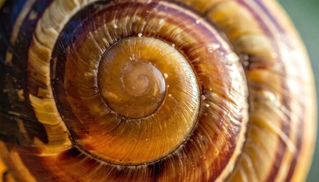 Macro Close-up of a Snail Shell Spiral Pattern.