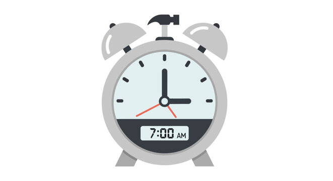Digital alarm clock showing 7am.