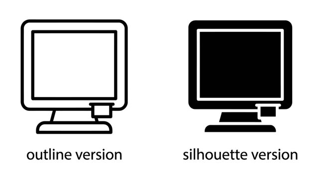 Computer Monitor Icons: A set of two computer monitor icons, one in outline and one in silhouette, representing digital technology and display interfaces.