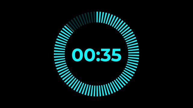 40 seconds circle countdown timer animation from 40 to 0 seconds, digital countdown timer transparent background. 40 seconds countdown timer animation.
