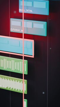 Vertical close-up of an editing timeline with title, sunset and reflection clips scrolling past a playhead, highlighting precise video production tools for mobile-first marketing