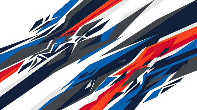 Diagonal red and blue geometric racing decal design.