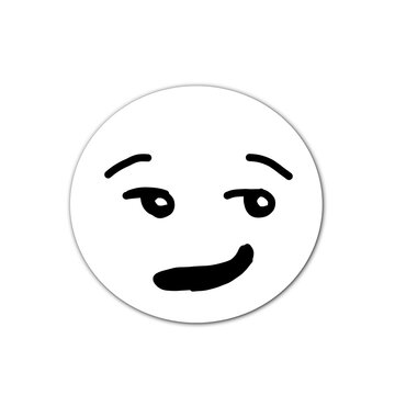 Minimalist white smirking emoji with black outline face expression isolated on transparent background