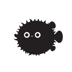Cute black pufferfish cartoon with eyes isolated on white background, Vector, illustration © Emdad Bodda
