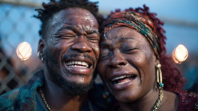 An emotional moment unfolds as two individuals share tears and expressions of sorrow, capturing the profound connection and strength of human relationships.