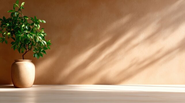 A stylish potted plant against a brown wall creates a warm and inviting atmosphere, showcasing the beauty of nature intertwined with modern interior design aesthetics.