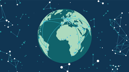 Naklejka premium Worldwide digital connection network on earth globe flat vector illustration for global telecommunications technology