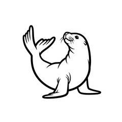 Fototapeta premium Minimalist black and white line art illustration of a charming seal, a playful marine mammal depicted with a simple outline, ideal for logos, educational content, or children's designs.