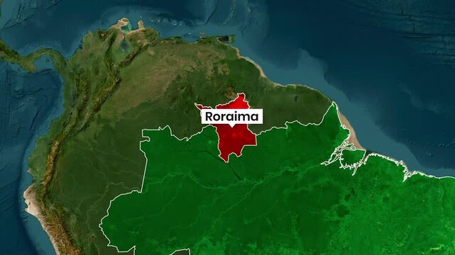 Brazil Map Zooming In, Highlighting the Roraima State Region Territory