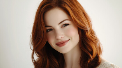Naklejka premium Portrait of a red haired woman looking happy and positive.