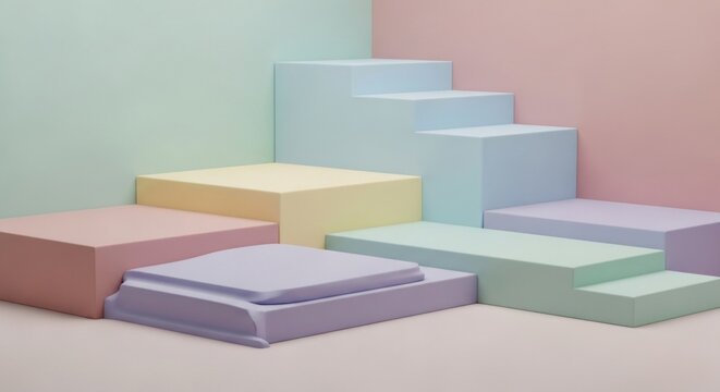 Pastel Geometric Pedestals and Steps for Product Display.
