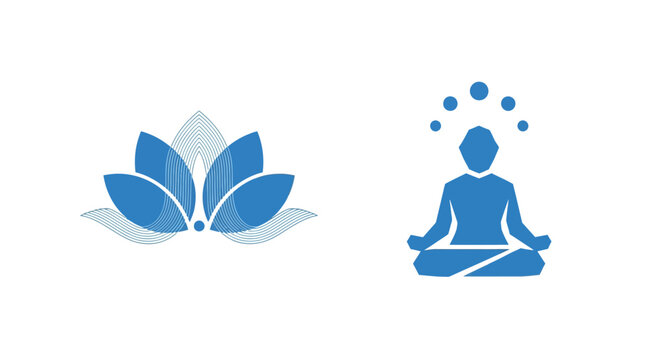 Blue origami whale and person in meditation pose.