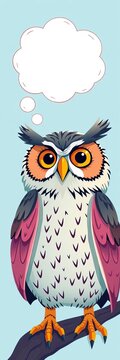 Whimsical owl in thinking pose with thought bubble, whimsy., cartoon