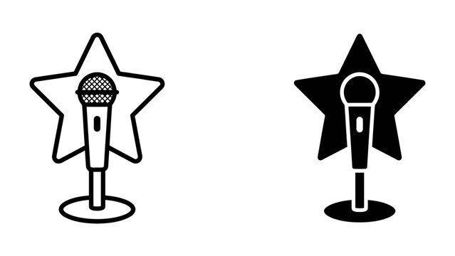 Microphone on Star Stand: A stylized icon featuring a microphone mounted on a stand, set against a star silhouette, representing performance and vocal talent.