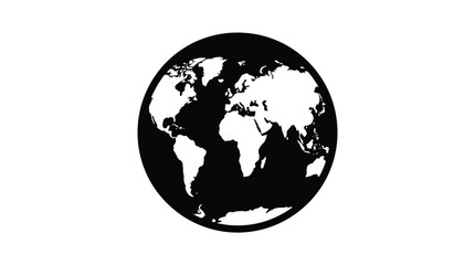 Fototapeta premium World globe icon. Black and white earth map symbol for global business communication.