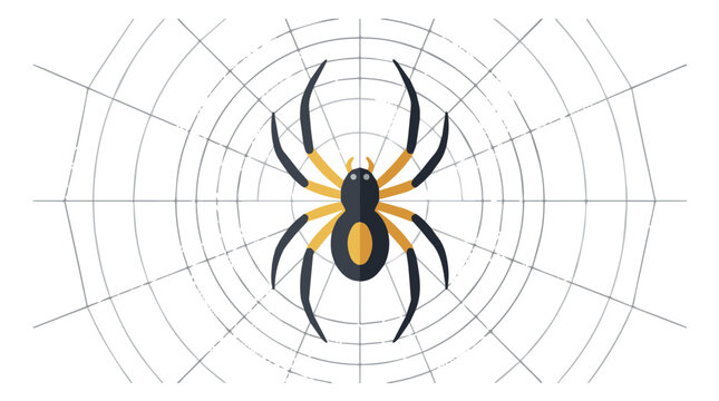 Close-up of black and yellow spider on web with intricate silk patterns in natural outdoor setting