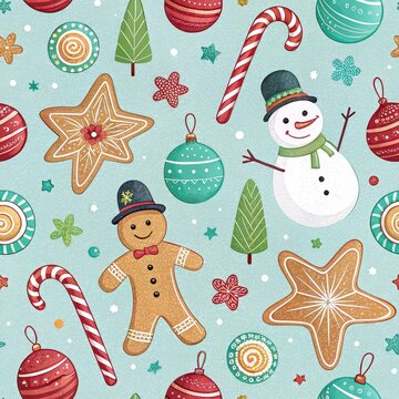 Playful Christmas snowman seamless pattern