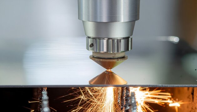 Industrial CNC machining process with sparks and precision cutting tool