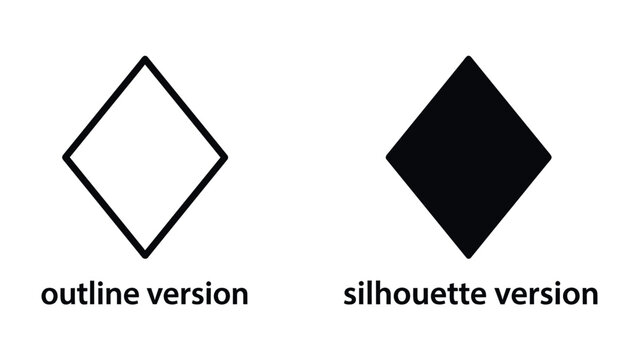 Diamond Shape Comparison: A visual representation comparing a diamond outline with a solid diamond silhouette, highlighting geometric contrast and design elements.
