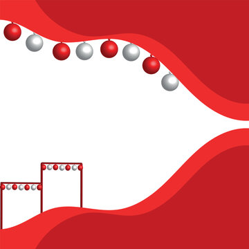 Indonesian Independence Day Wavy Red Border Frame with Hanging White and Red Ball Ornaments for August Celebration