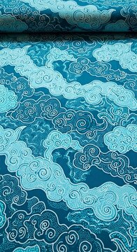 Azure Drift: A Traditional Asian Textile's Ethereal Ascent