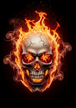 Inferno Skull: A blazing fantasy illustration with fiery eyes and an ominous grin.