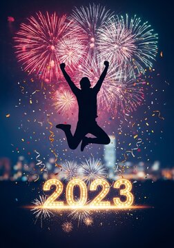 New Year's Burst: Elation Under Fiery Skies.