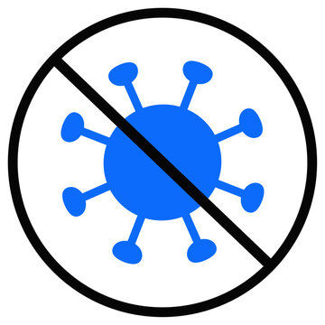 Blue virus icon with a forbidden prohibition sign