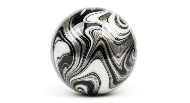 Abstract black and white marble pattern sphere with a glossy liquid texture design