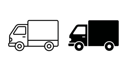 Fototapeta premium Delivery Truck Icon: A simple graphic illustration showcasing two identical delivery trucks, one in outline and the other in silhouette, ready for transportation and logistics.