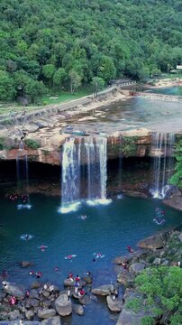 Vertical Aerial View of Krang Suri Waterfall, Meghalaya, India