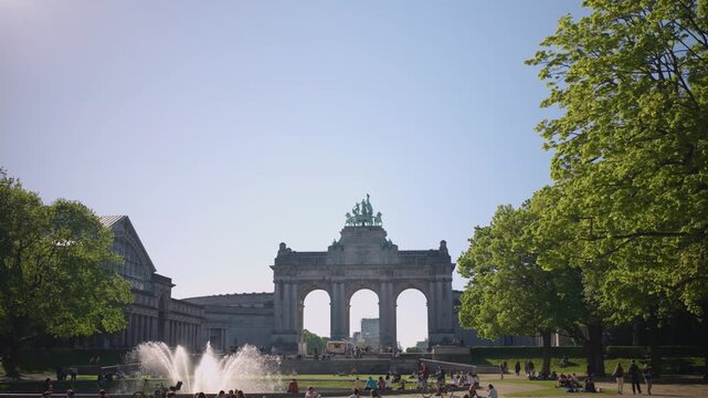 Brussels Triumphal Arch in Parc du Cinquantenaire Belgium on sunny day