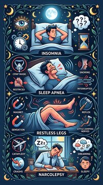 Comprehensive infographic of common sleep disorders and conditions