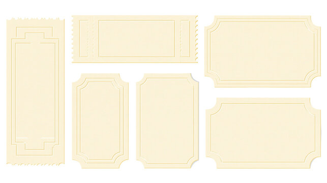 Collection of blank vintage tickets and labels with decorative borders