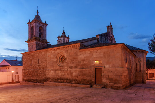 Santa Maria do Campo church in the old town of the beautiful village of Viveiro, in the Rias Altas area of Galicia, Spain, illuminated at night.
