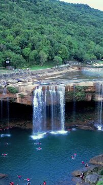Vertical Aerial View of Krang Suri Waterfall, Meghalaya, India