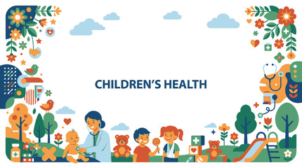 Fototapeta premium Pediatric healthcare scene with doctor and young children.