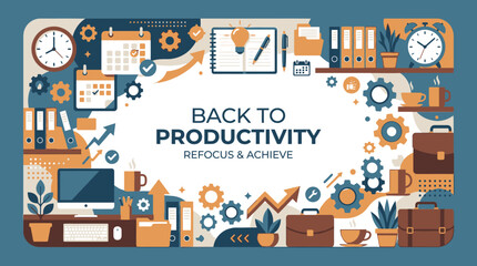 Naklejka premium Productivity concept with office supplies icons.