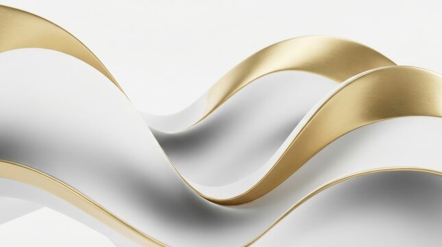 Elegant white abstract waves with metallic gold edges and copy space