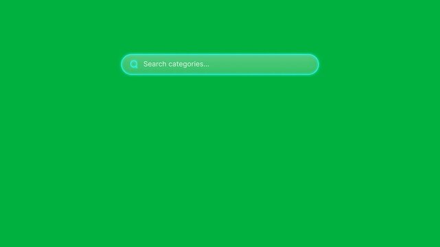 Isolated translucent glass search bar input field on a green screen, perfect for web interface