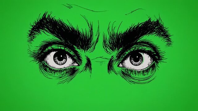 Intense Male Eyes Expressing Anger and Suspicion in Dramatic Green Lighting