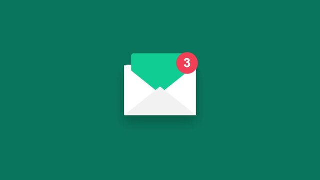 Minimalist unread email notification icon with a red badge showing three messages on a green background
