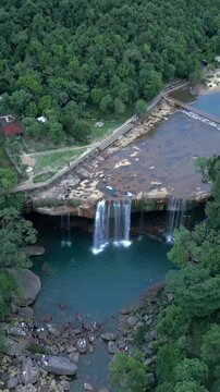 Vertical Aerial View of Krang Suri Waterfall, Meghalaya, India