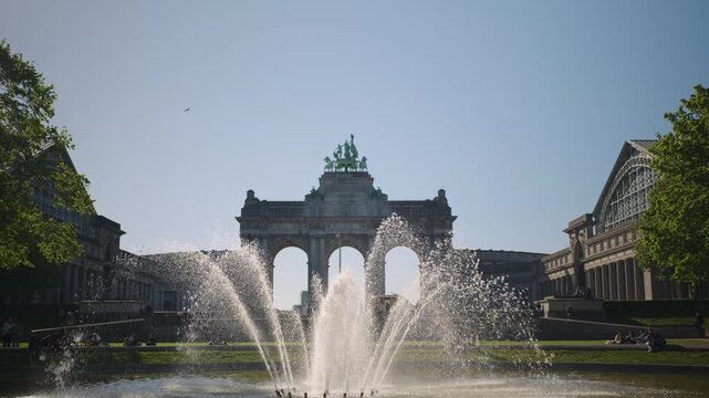 Brussels Triumphal Arch in Parc du Cinquantenaire Fountain Belgium