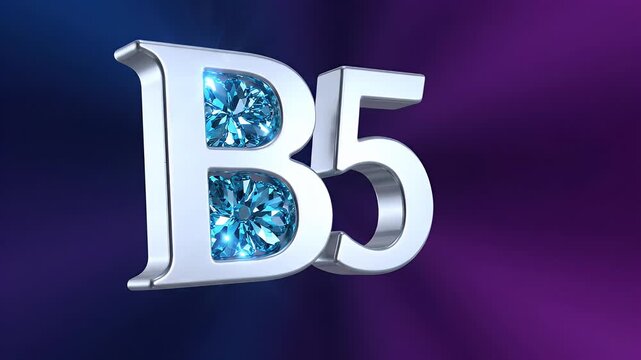 B5 Logo with Diamond Inlay on Gradient Background - This is a 3D video video featuring the letters "B" and "5" with a sleek silver metallic finish.