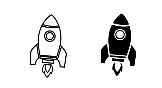 Outline and solid rocket ship launch icon with flames for progress