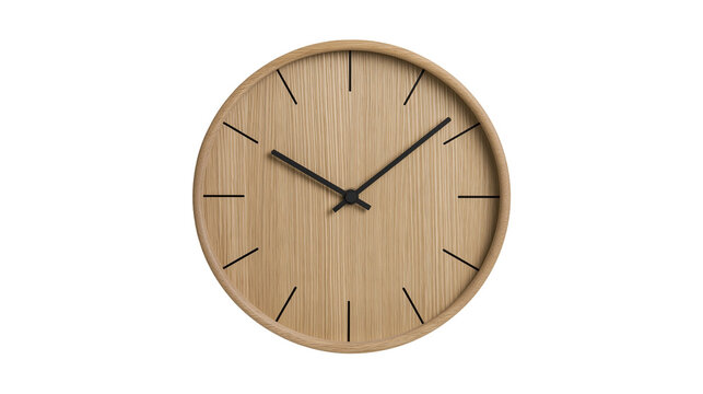 Minimalist wooden wall clock with black hands and hour markers
