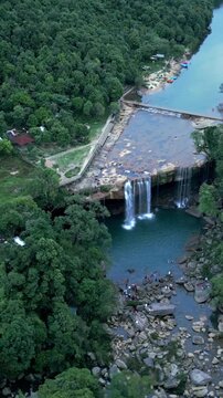 Vertical Aerial View of Krang Suri Waterfall, Meghalaya, India