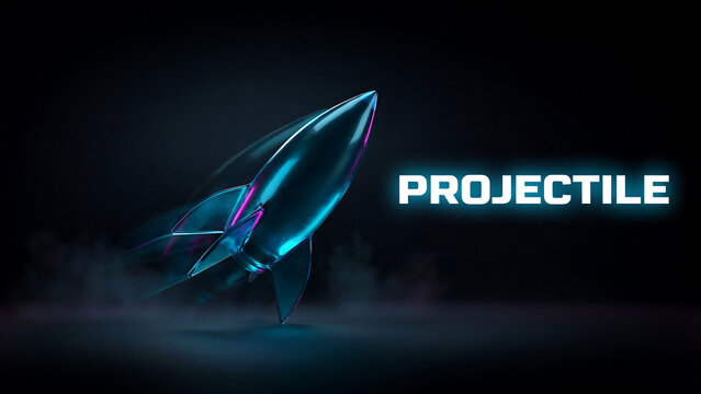 Futuristic Rocket Ship Design With Glowing Blue and Purple Light Effects Floating Against Space Background