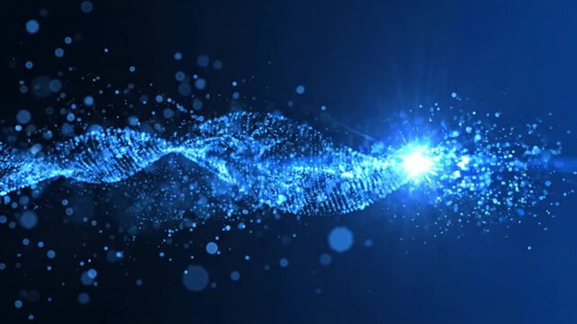 Abstract blue dna helix animation with glowing particles and light flares, scientific genetic research concept background, for medical technology